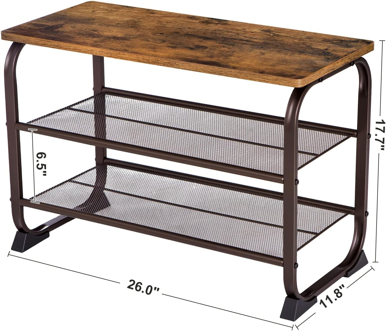 Shoe Bench Rack, 3-Tier Storage Shelf for Entryway Hallway Living Room, Industrial Accent Furniture with Steel Frame, 11.8 X 26.0 X 17.7 Inches, Rustic Brown