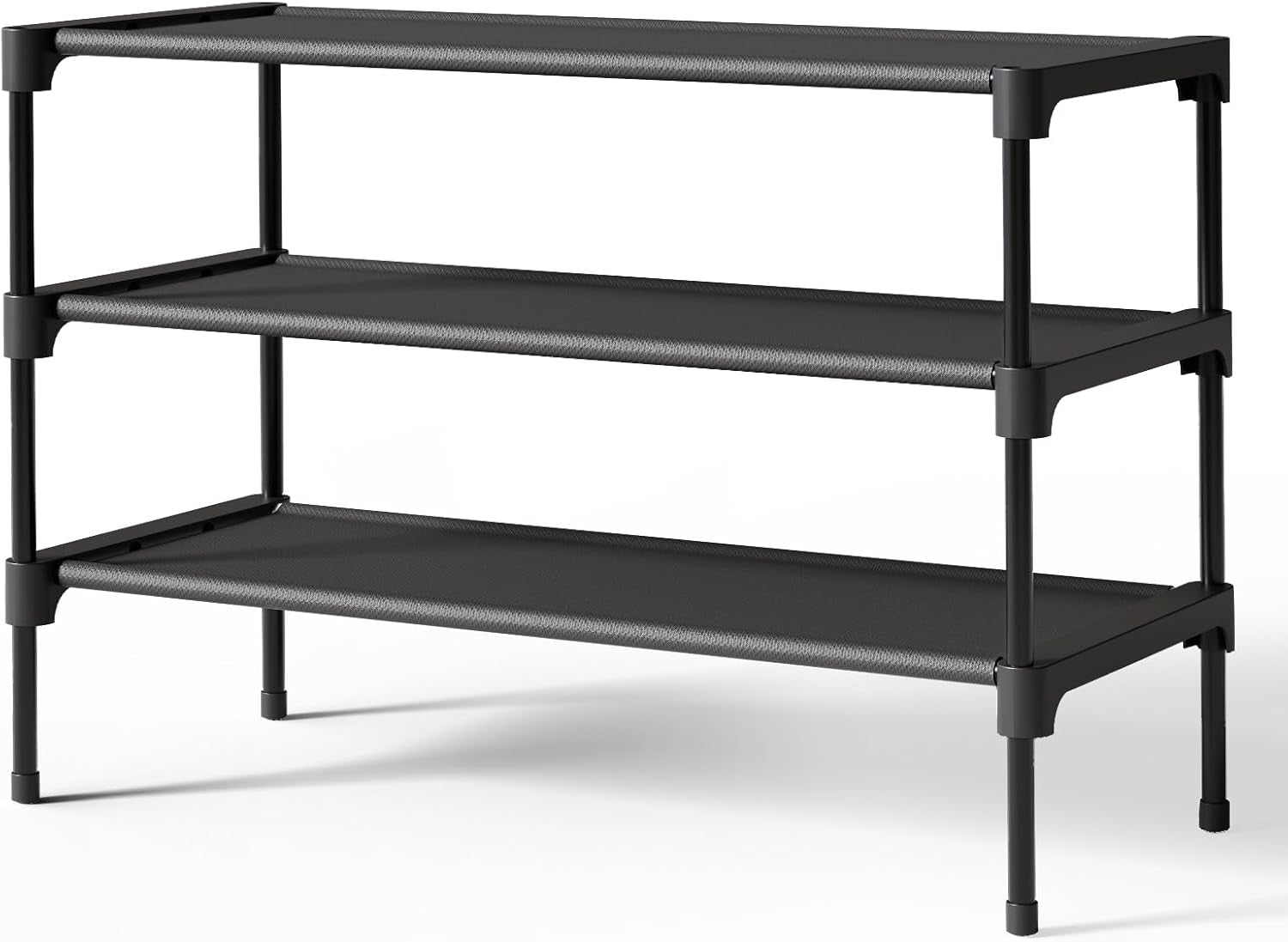 Shoe Rack - Non-Woven Shoe Rack Shelf, Shoe Organizer for Closet, Entryway, Garage & Corridor, Stackable Shoe Shelves, 27.5" Wide - 3 Tier, Black