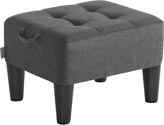 Foot Stool with Legs, Small Footstool Ottoman, Linen-Look Fabric Seat with Thick Cushion, for Living Room, Bedroom, Entryway, 330 Lb Weight Capacity, Dark Gray ULOM502G01