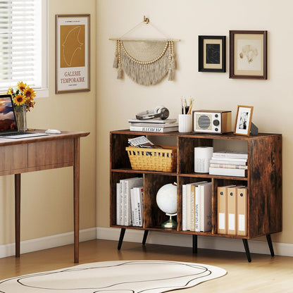 Large Record Player Stand with Charging Station, Turntable Stand Holds up to 450 Albums, Record Player Table with Raised Leg, Vinyl Record Storage for Living Room (Rustic Brown)