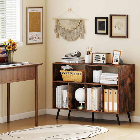 Large Record Player Stand with Charging Station, Turntable Stand Holds up to 450 Albums, Record Player Table with Raised Leg, Vinyl Record Storage for Living Room (Rustic Brown)