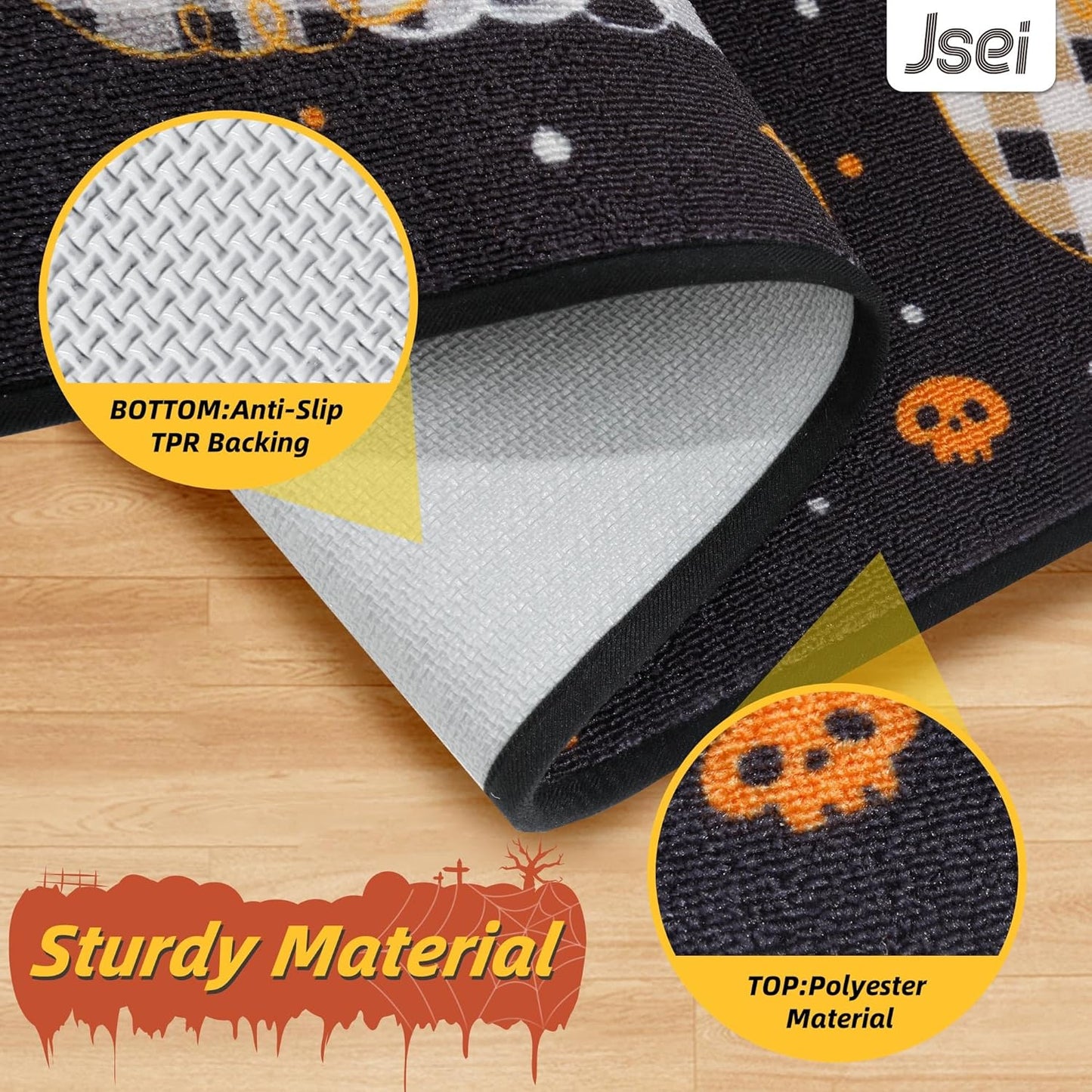 Halloween Holiday Doormat, 17''X30'' Non-Slip Ghost and Pumpkins Decorative Welcome Mats for Floor, Low-Profile Entryway Rugs Washable, Pumpkins Party Pattern