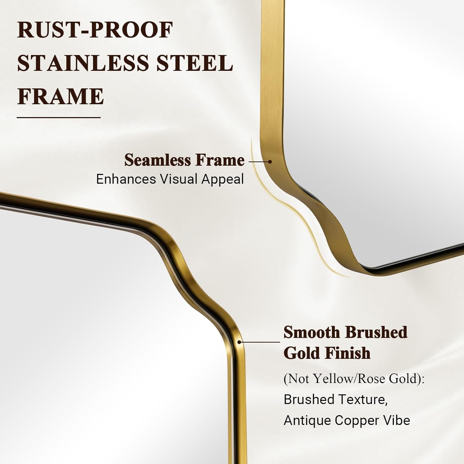 30"X40" Gold Bathroom Mirror, Large Scalloped Wall Mirror, Brushed Brass Mirror in Anti-Rust Stainless Steel Metal, Unique Rectangle Shape Decorative for Bathroom, Living Room, Entryway