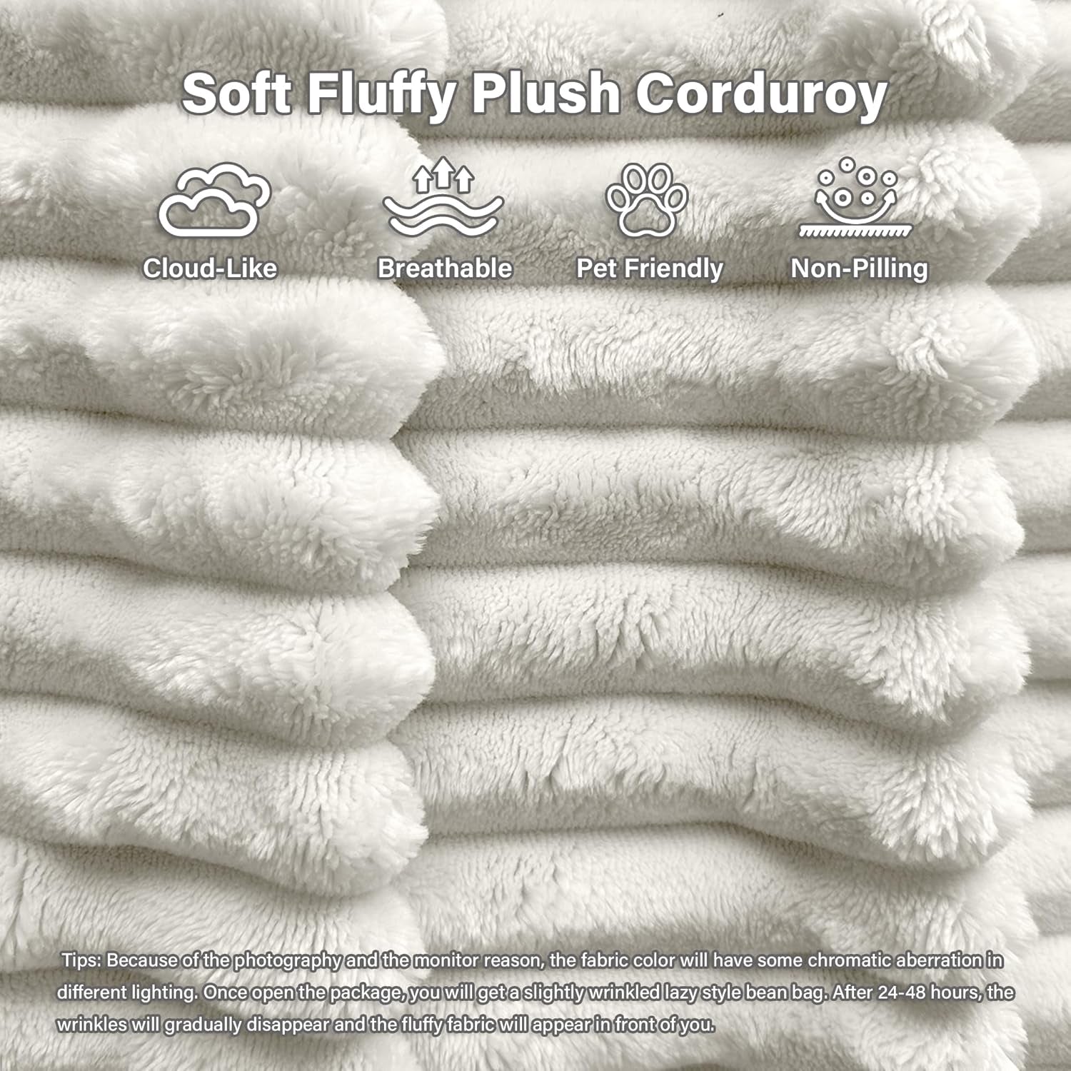 Oversized Chaise Lounge Chair Indoor with Ottoman 50.5" W X 67.0" D round Soft Corduroy Comfy Oversized Reading Chair with 5 Pillows for Living, Reading Room - Beige White