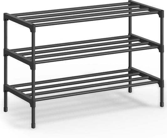 3-Tier Shoe Rack for Closet, Compact Metal Shoe Organizer Shelf for Entryway, Bedroom, Small Spaces, Stackable, 11.8 X 24.5 X 19.1 Inches, Black ULSA123BH01
