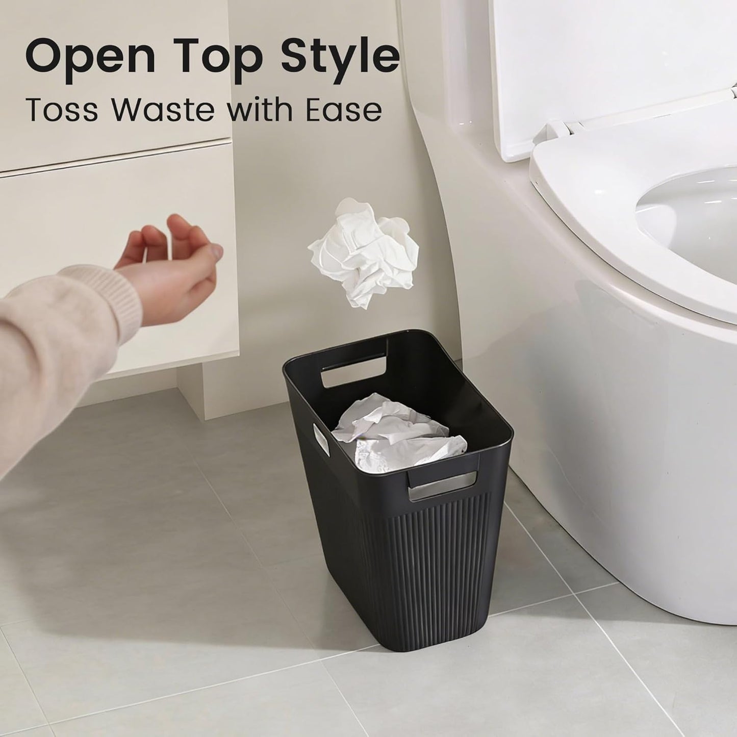 Slim Trash Can 3-Pack, 2.9 Gallon Plastic Wastebasket for Bathroom, Bedroom, Office, Kitchen with 4 Rolls Bags, White