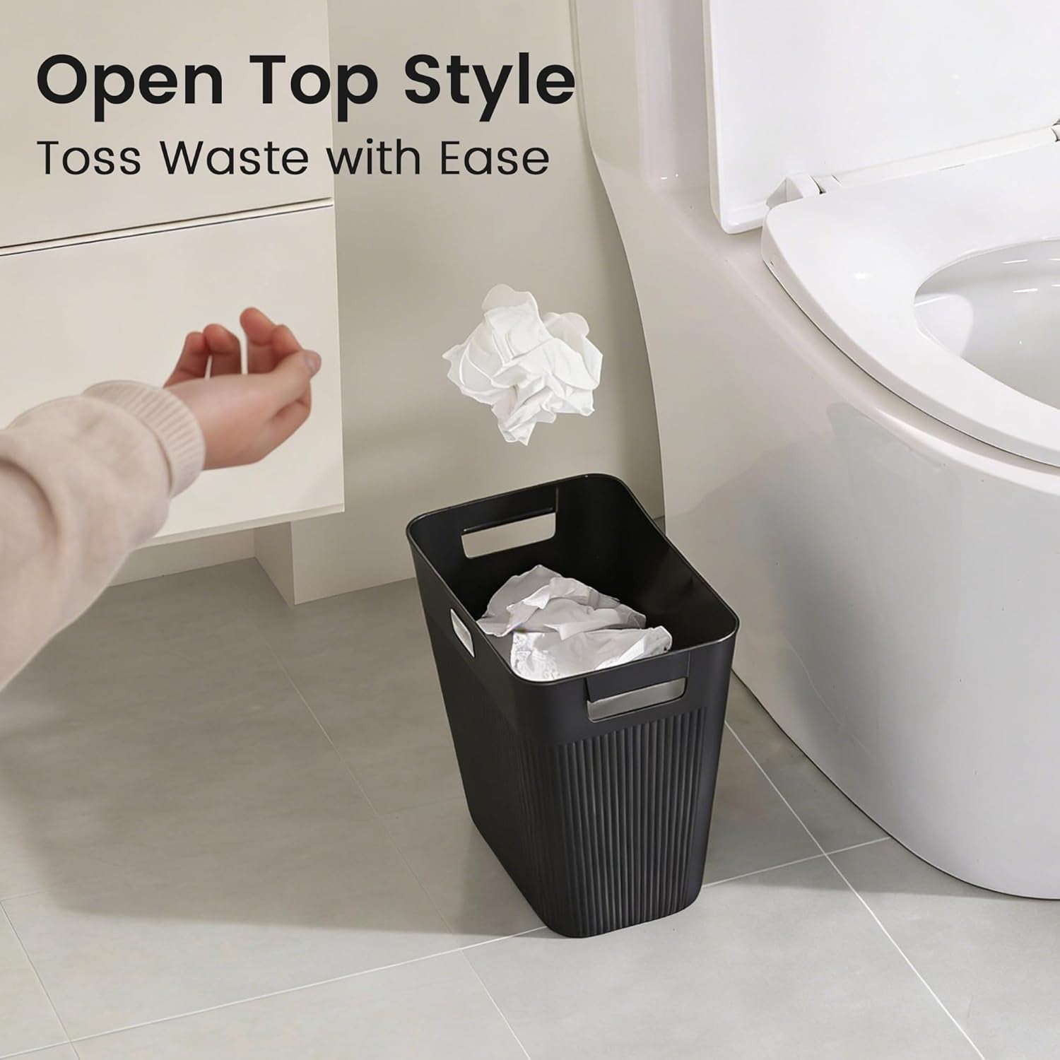 Slim Trash Can 3-Pack, 2.9 Gallon Plastic Wastebasket for Bathroom, Bedroom, Office, Kitchen with 4 Rolls Bags, White