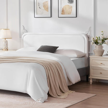 Velvet Fabric Headboard for King Size Bed, Upholstered King Headboard Only, Dorm Headboards from 41” to 49” Height, Sturdy and Durable Solid Wood Bed Head Board, White