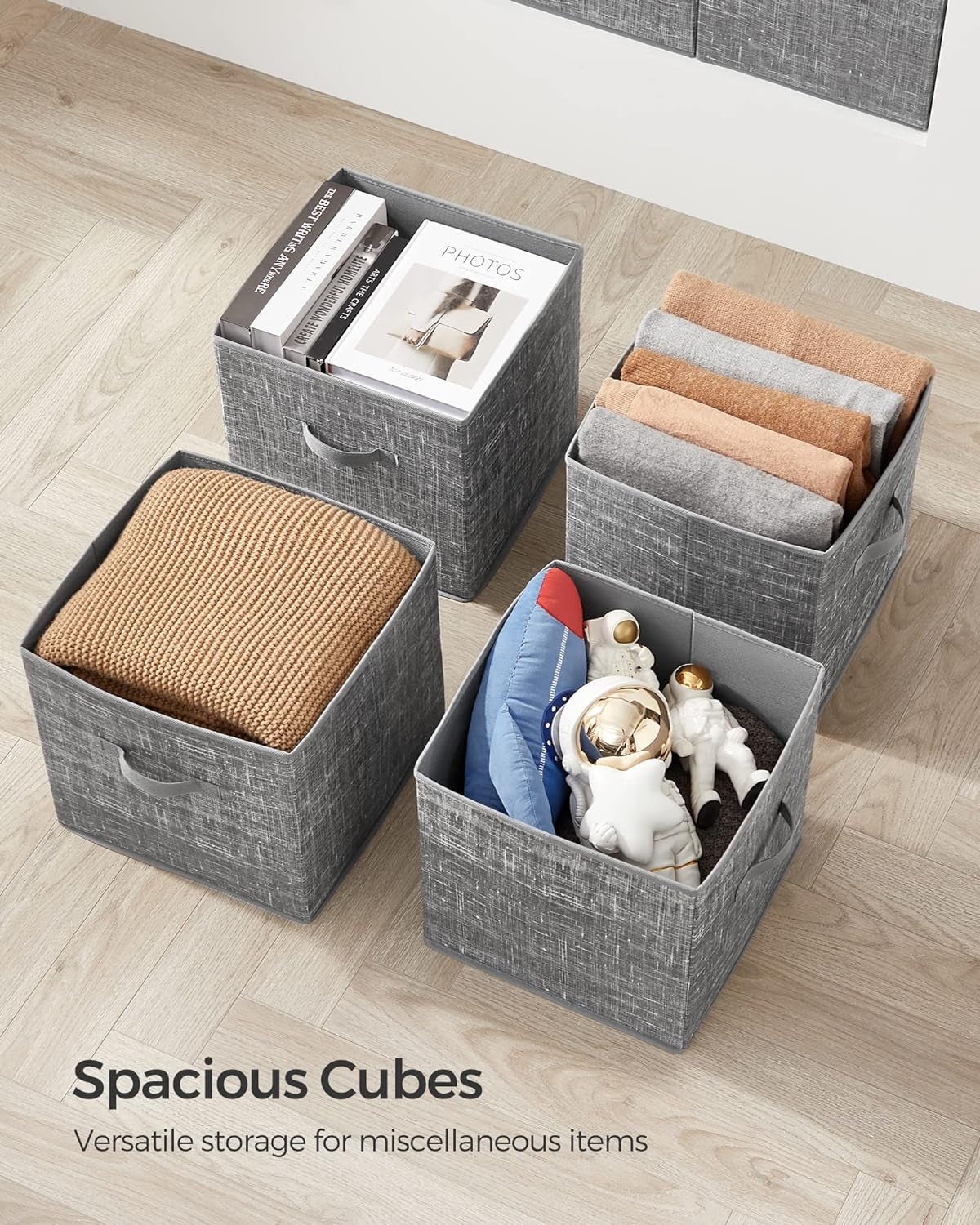 Storage Cubes, 13-Inch Non-Woven Fabric Bins with Double Handles, Set of 6, Closet Organizers for Shelves, Foldable, for Clothes, Cattail Gray UROB033G01
