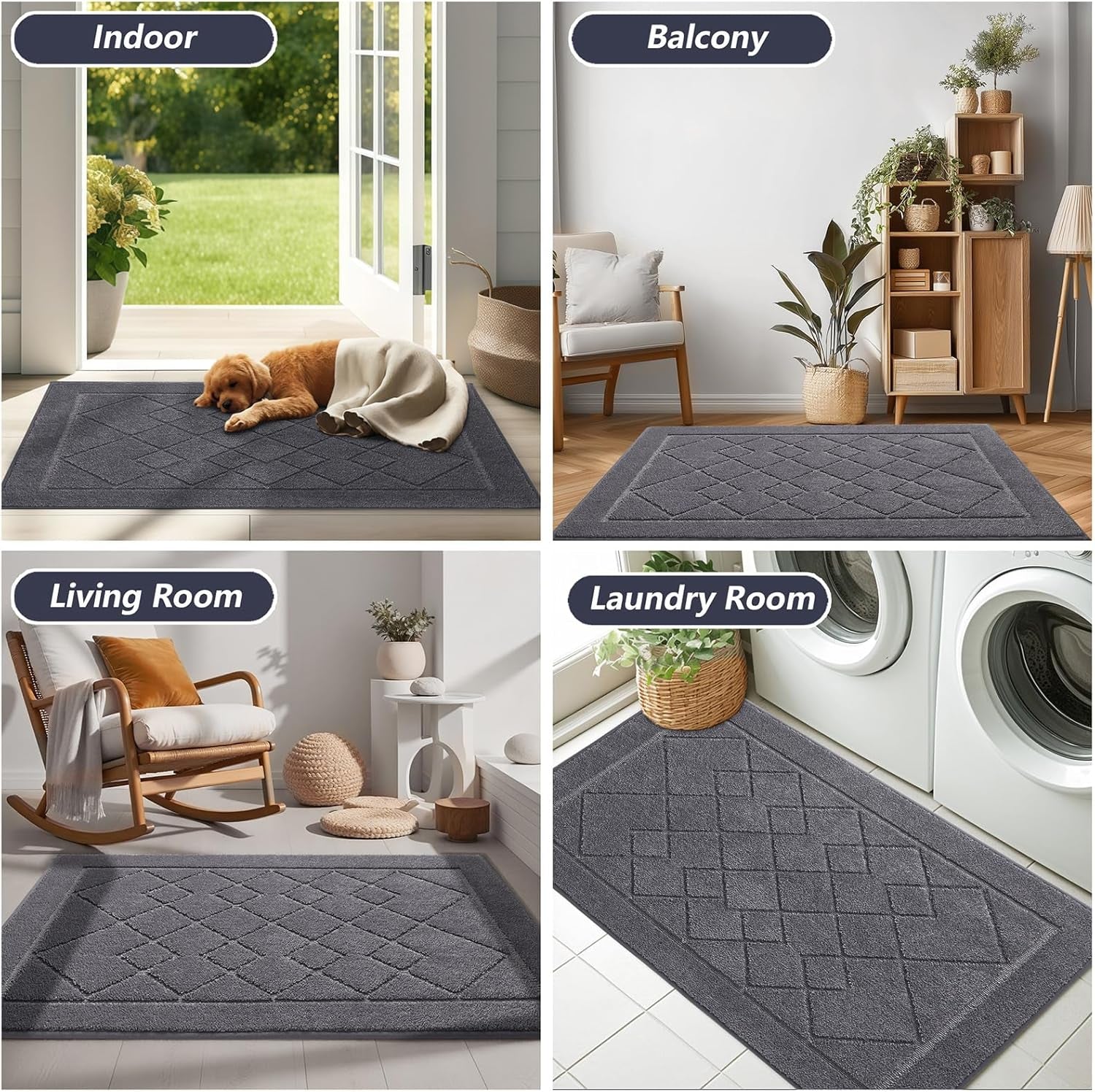 Dirt Trapper Door Mat 20" X 32", Washable Indoor Doormat Rubber Backing Non Slip, Resist Dirt and Absorbent Entrance Mat, Low Profile inside Floor Mats for Front Back Door and Entryway, Grey