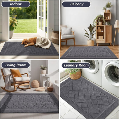 Dirt Trapper Door Mat 20" X 32", Washable Indoor Doormat Rubber Backing Non Slip, Resist Dirt and Absorbent Entrance Mat, Low Profile inside Floor Mats for Front Back Door and Entryway, Grey