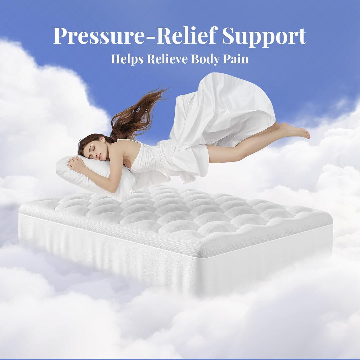 Cooling 4 Lnch Queen Size Dual Layer Mattress Topper, 2 Inch Gel Memory Foam, 2 Inch Soft Pillow Top Pad, Guest Bedroom Essentials Mattresses Cover, Extra Comfortable Sleep and Back Pain Relief