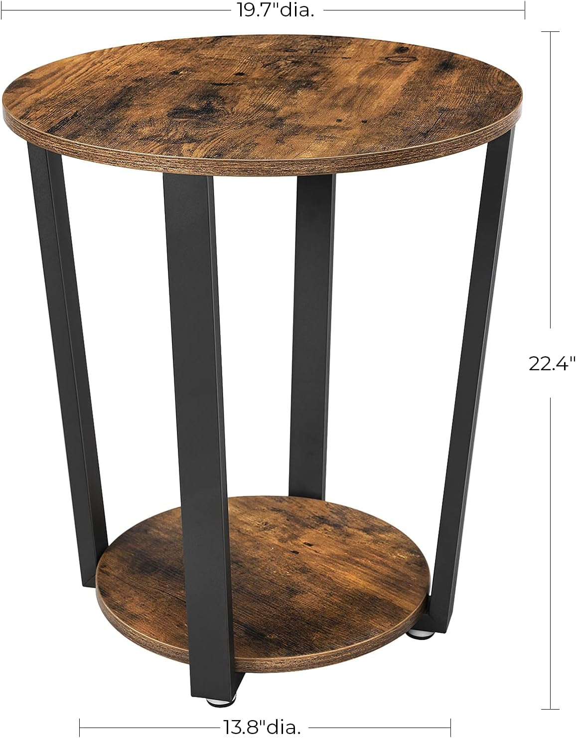 End Table, round Side Table with Storage Shelf, Easy Assembly, Industrial Accent Furniture with Steel Frame, Rustic Brown and Black