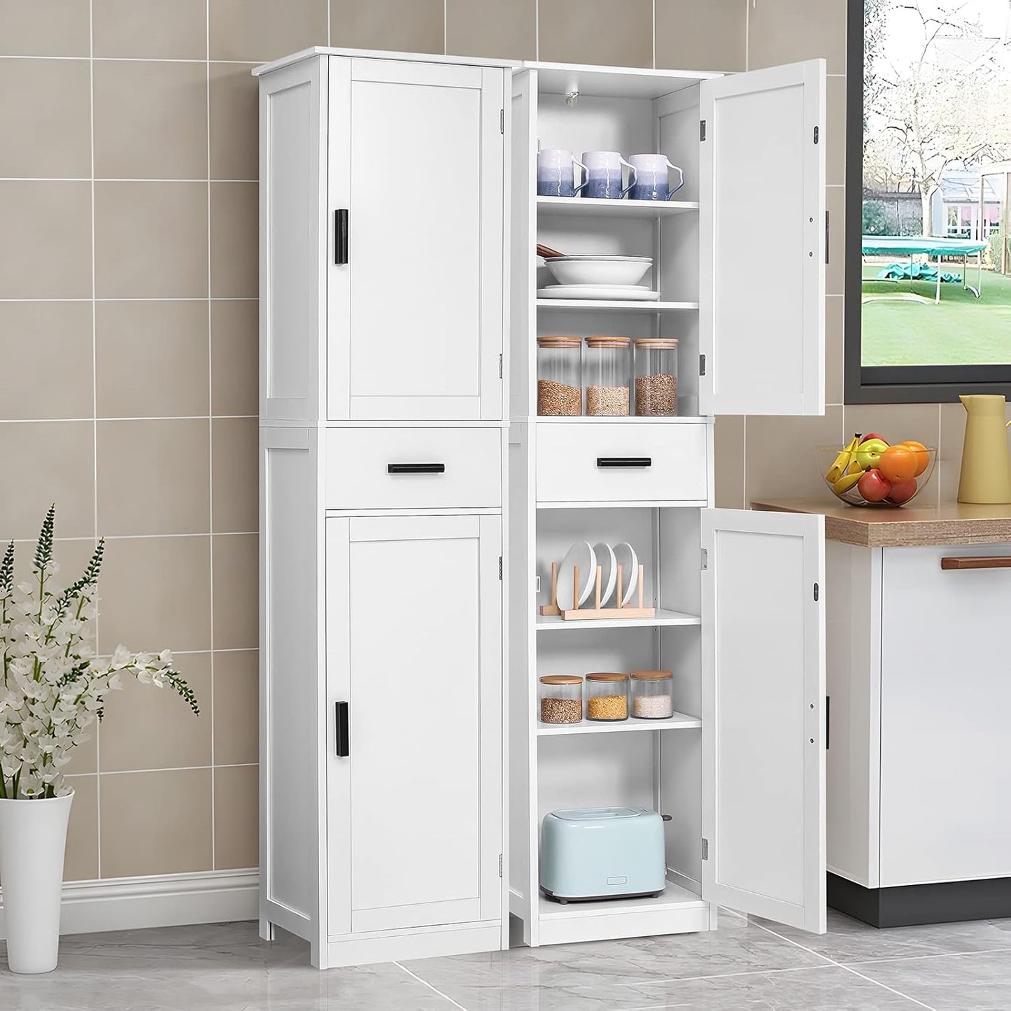 67'' Tall Bathroom Cabinet, Storage Cabinet with 4 Shelves & 2 Doors, Narrow Storage Cabinets for Bathroom, Living Room, Home Office, White