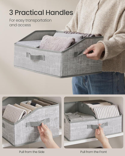 Set of 6 Storage Baskets, Foldable Storage Bins with Removable Dividers, Fabric Boxes, 15.7 X 11.8 X 7.9 Inches, Closet Organizers, 3 Handles, for Living Room, Cattail Gray URFB0140G01