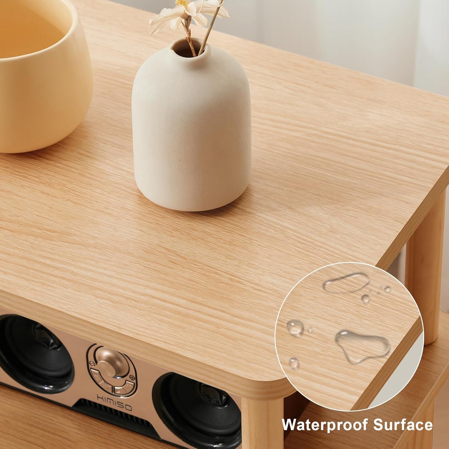 3 Tier End Table, Record Player Stand with Storage Shelf, Wooden Vinyl Record, Nightstand Bedside Table for Small Spaces, Bedroom, Living Room, Easy Assembly, Natural
