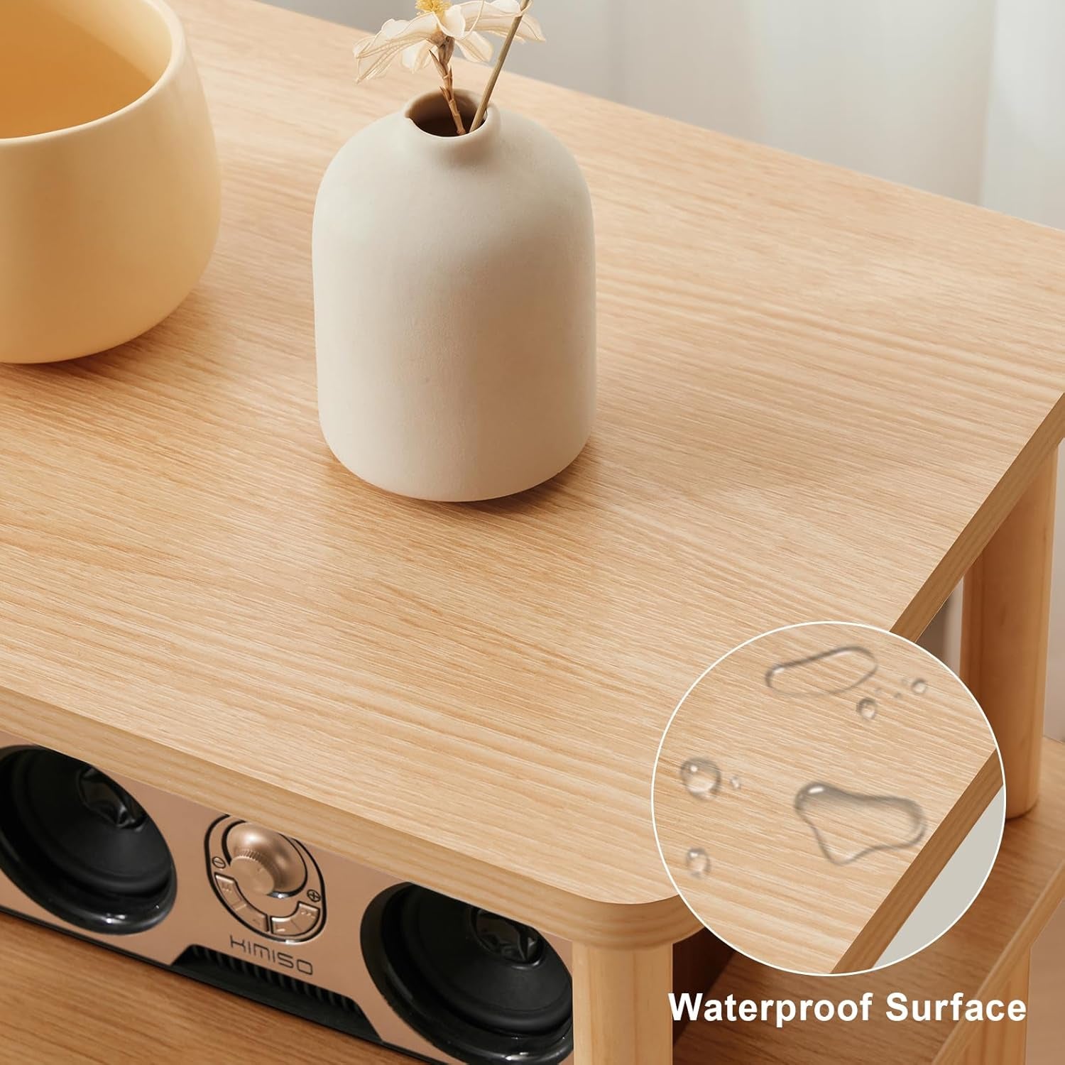 3 Tier End Table, Record Player Stand with Storage Shelf, Wooden Vinyl Record, Nightstand Bedside Table for Small Spaces, Bedroom, Living Room, Easy Assembly, Natural