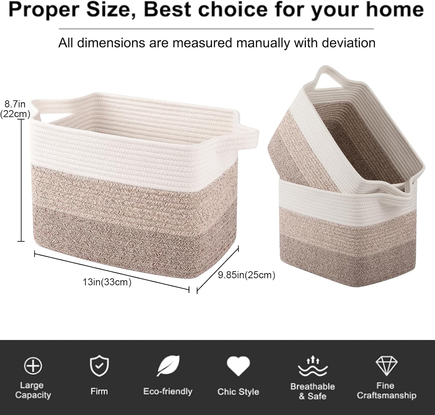 Storage Basket, Woven Baskets for Storage, Cotton Rope Basket for Toys,Towel Baskets for Bathroom - Pack of 3, Gradient Yellow