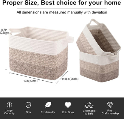 Storage Basket, Woven Baskets for Storage, Cotton Rope Basket for Toys,Towel Baskets for Bathroom - Pack of 3, Gradient Yellow