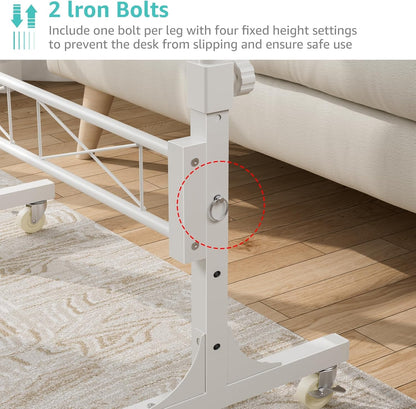 Small Portable Treadmill Walking Pad Desk on Wheels, 32 Inch White Adjustable Height Mobile Rolling Standing Teacher Desks, Couch Sofa Side Laptop Stand up Table for Bedroom, White