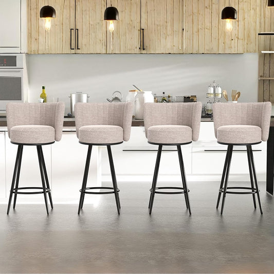 Bar Stools Set of 4, 27" Tufted Modern Counter Height Bar Stools, Upholstered Barstools with Back & Footrest Metal Legs, Stools for Kitchen Island, Counter, Cafes, Dining Room (Beige)