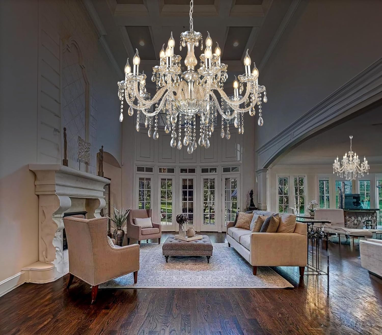 Luxury Cognac Large Crystal Chandeliers for High Ceiling,15-Light 30.7" Large Chandeliers for Dining Room,Living Room,Bedroom,Foyer,Staircase