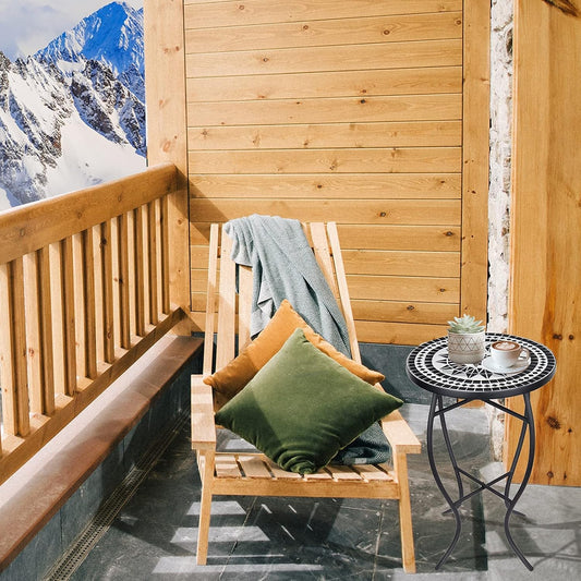 Mosaic Patio Side Table Outdoor Accent Table Bistro Coffee Table Plant Stand Indoor Folding round End Table for Small Porch Balcony Backyard,Black