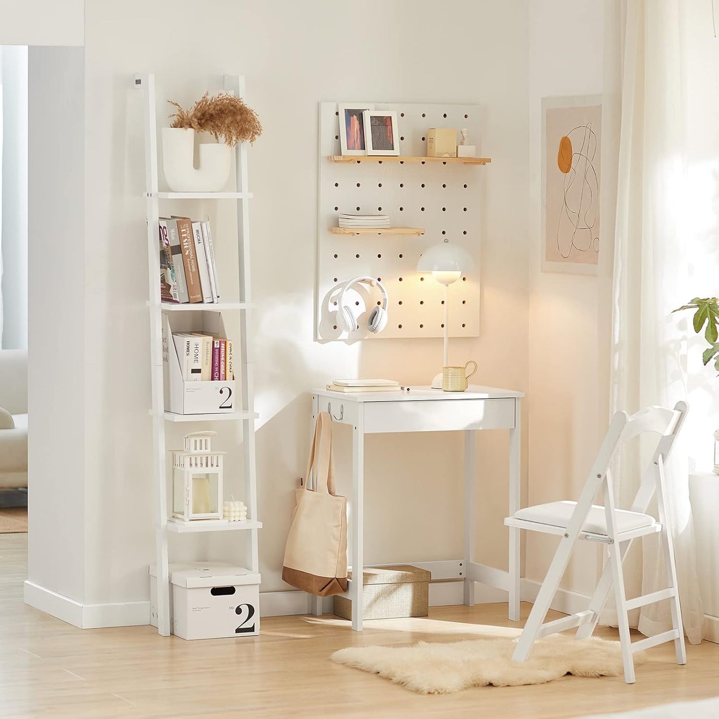 White Small Desk with Drawers, Mini Table Computer Writing Workstation Children Teenagers Desk with Drawer and Hooks, White FWT43-W