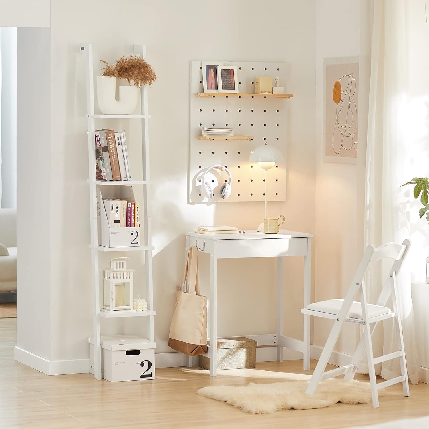 White Small Desk with Drawers, Mini Table Computer Writing Workstation Children Teenagers Desk with Drawer and Hooks, White FWT43-W