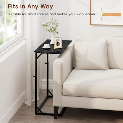 C Shaped End Table, 33"Tall Side Table for Couch, C-Table Sofa Table Adjustable Height Side Table, Large Surface Slide under Couch Table, Coffee Table TV Tray for Living Room, Bedroom, Black