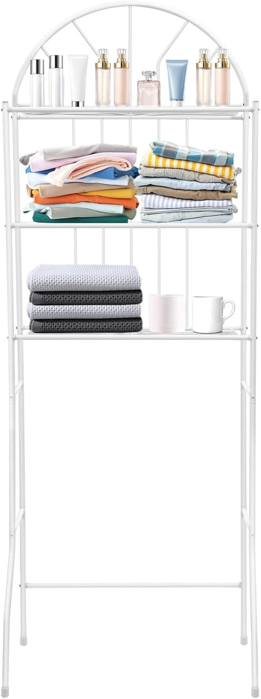 Over Toilet Storage Organizer - 3-Tier Bathroom Shelf Unit with 35.4" Clearance, 55Lb Capacity, White Freestanding Metal Rack for Toiletries & Towels