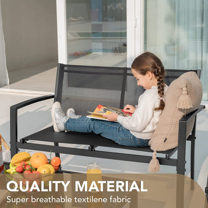 Outdoor Furniture Set 4 Piece Patio Conversation Sets Porch Furniture with Lawn Chairs & Glass Coffee Table for Garden Poolside (Black)