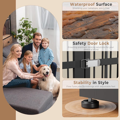 43'' Dog Crate Furniture with 3 Doors, XL Wooden Crate End Table, Heavy Duty Indoor Puppy Cage Kennel for Medium to Large Dogs, Multiple Units Can Be Combined