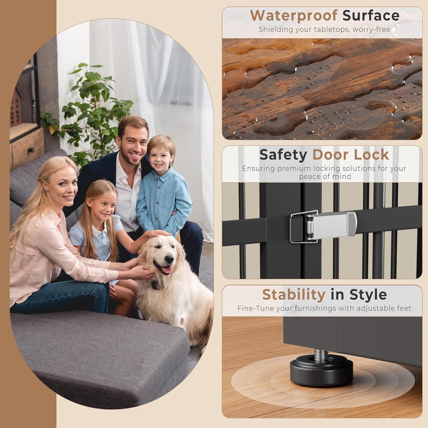 48'' XXL Dog Crate Furniture with 3 Doors, Wooden Crate End Table Heavy Duty Indoor Combination Cage for Medium to Large Dogs, Multiple Units Can Be Combined, Grey