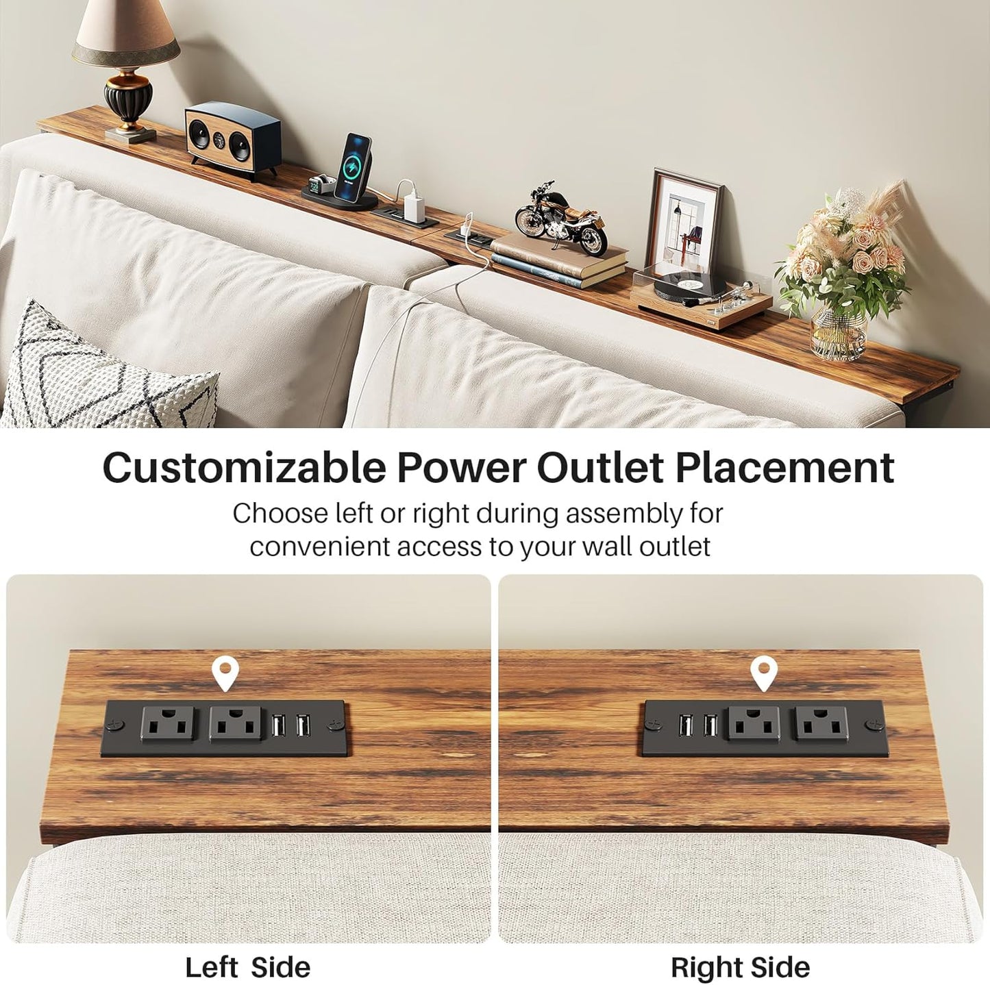 2-Pack Narrow Console Table with Adjustable Height (25"-33") & 2 Power Outlets, Skinny behind Couch Table, 78.8" Long X 5.9" Wide Sofa Side Table for Living Room, Rustic Brown | 2-Pack, behind Sofa Couch