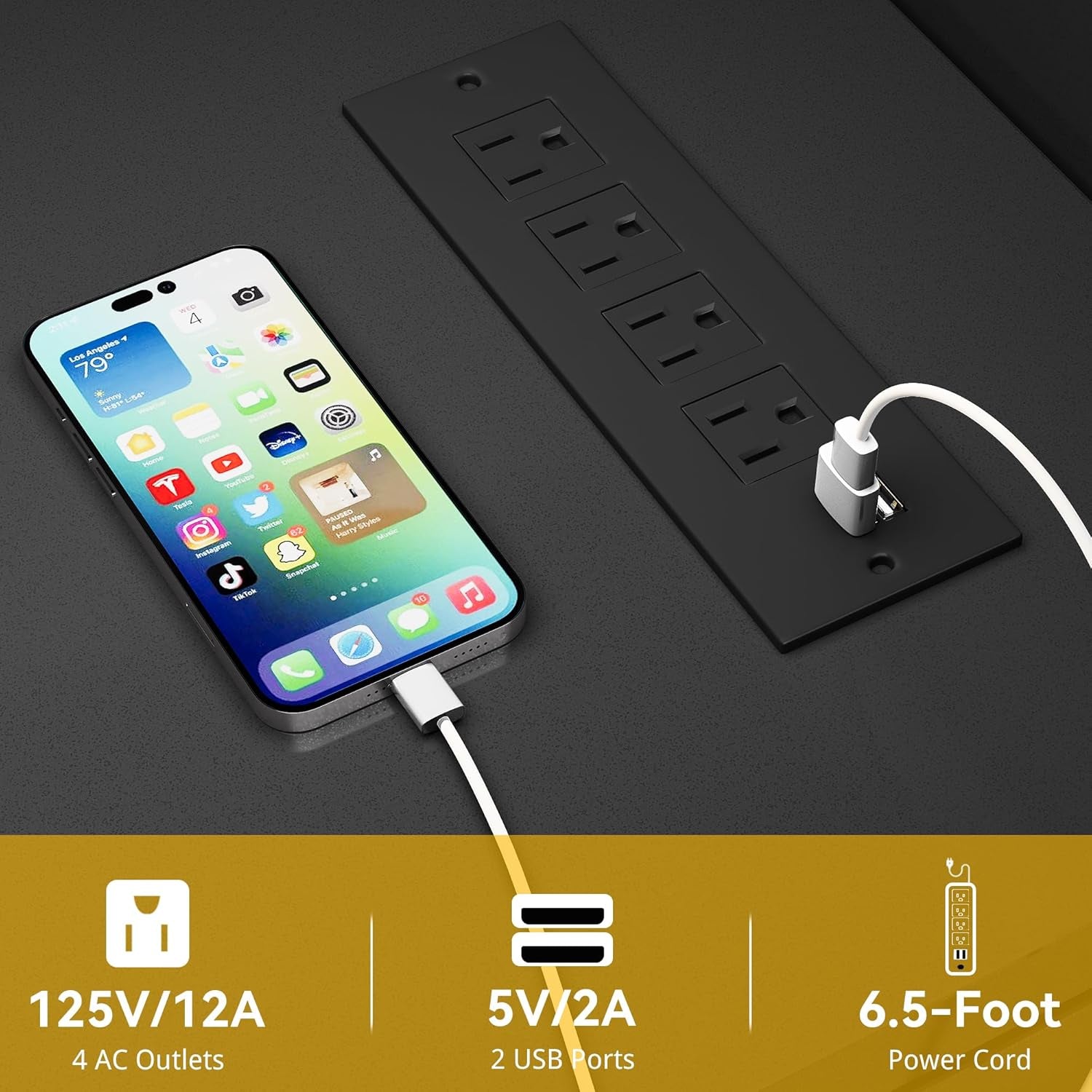 Farmhouse TV Stand for 65 Inch TV, Black Entertainment Center with LED Lights & Power Outlet, TV Media Console with Storage for Living Room, Black