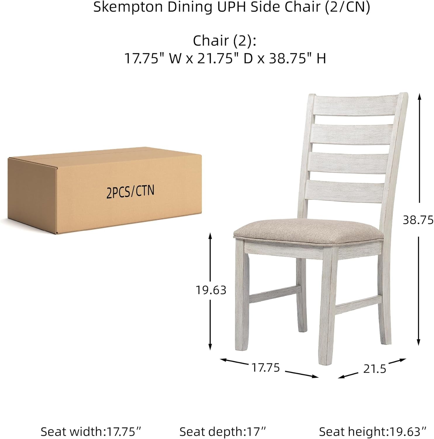 Skempton Modern Farmhouse Dining Room Chair, 2 Count, Whitewash