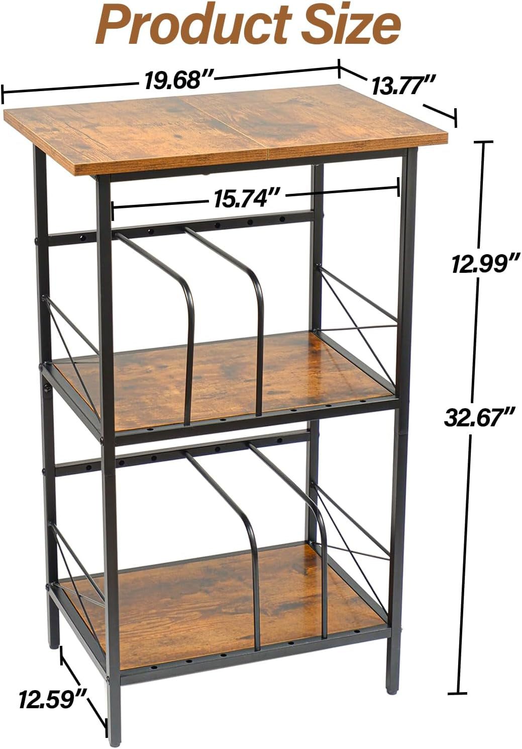 Record Player Stand with 4 Adjustable Dividers, Vinyl Record Storage Holds 200 Lps, 3 Layer End Table, Multi-Functional Record Player Table for Home, Rustic Brown