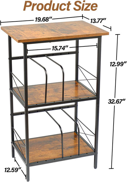 Record Player Stand with 4 Adjustable Dividers, Vinyl Record Storage Holds 200 Lps, 3 Layer End Table, Multi-Functional Record Player Table for Home, Rustic Brown