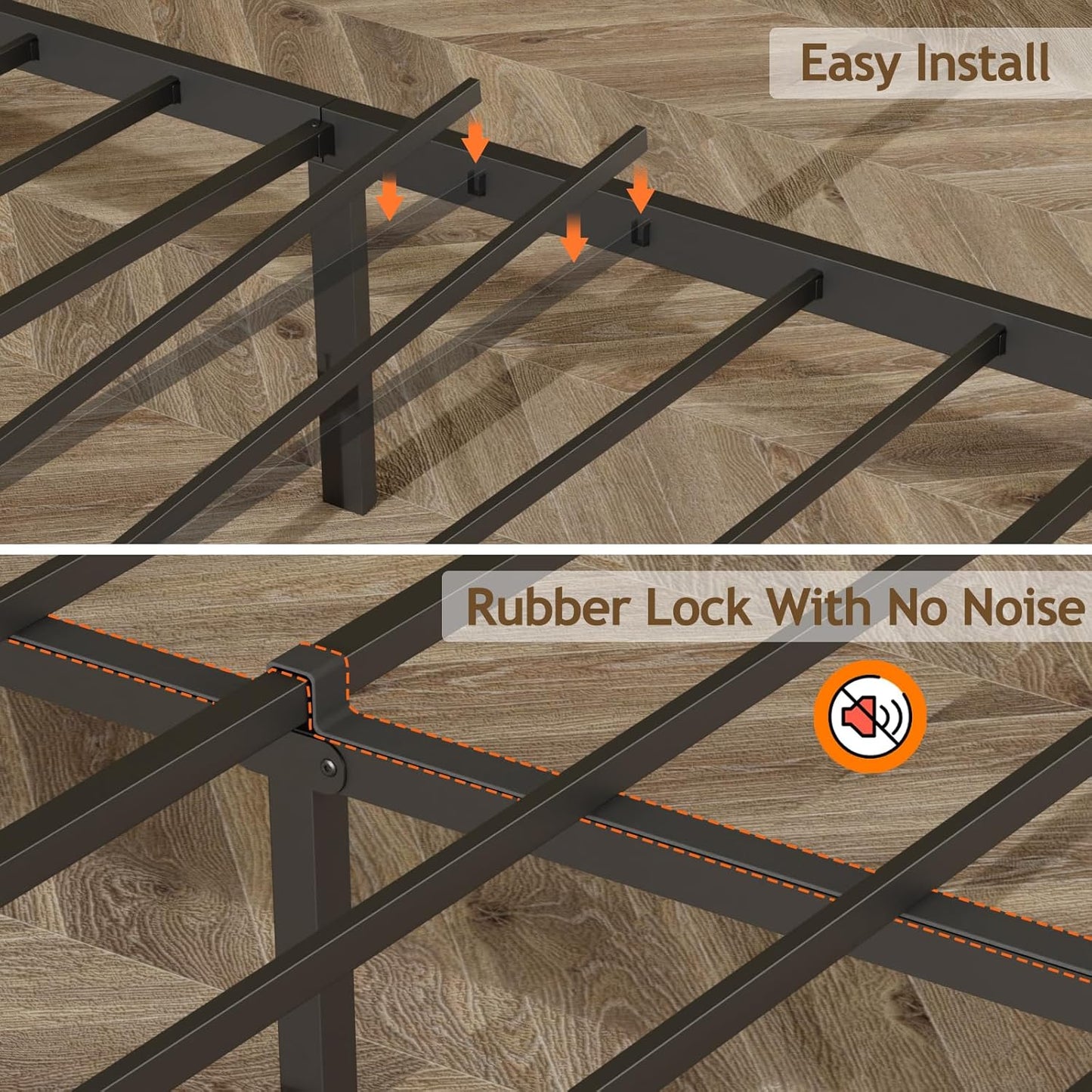 Queen Bed Frame with Headboard Storage, Bed Frame Queen Size with Charging Station and LED Lights No Box Spring Needed,Heavy Duty Steel Slats,Noise Free