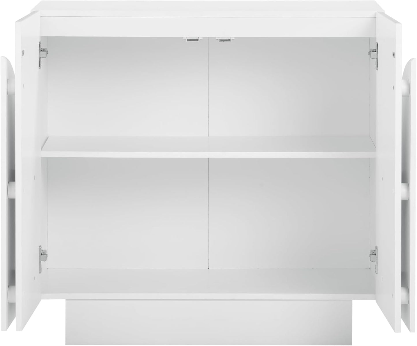Iris Mid-Century Modern Credenza, White TV Stand, Living Room Wood Storage Cabinet with Arched Cabinet Doors, Set of 3