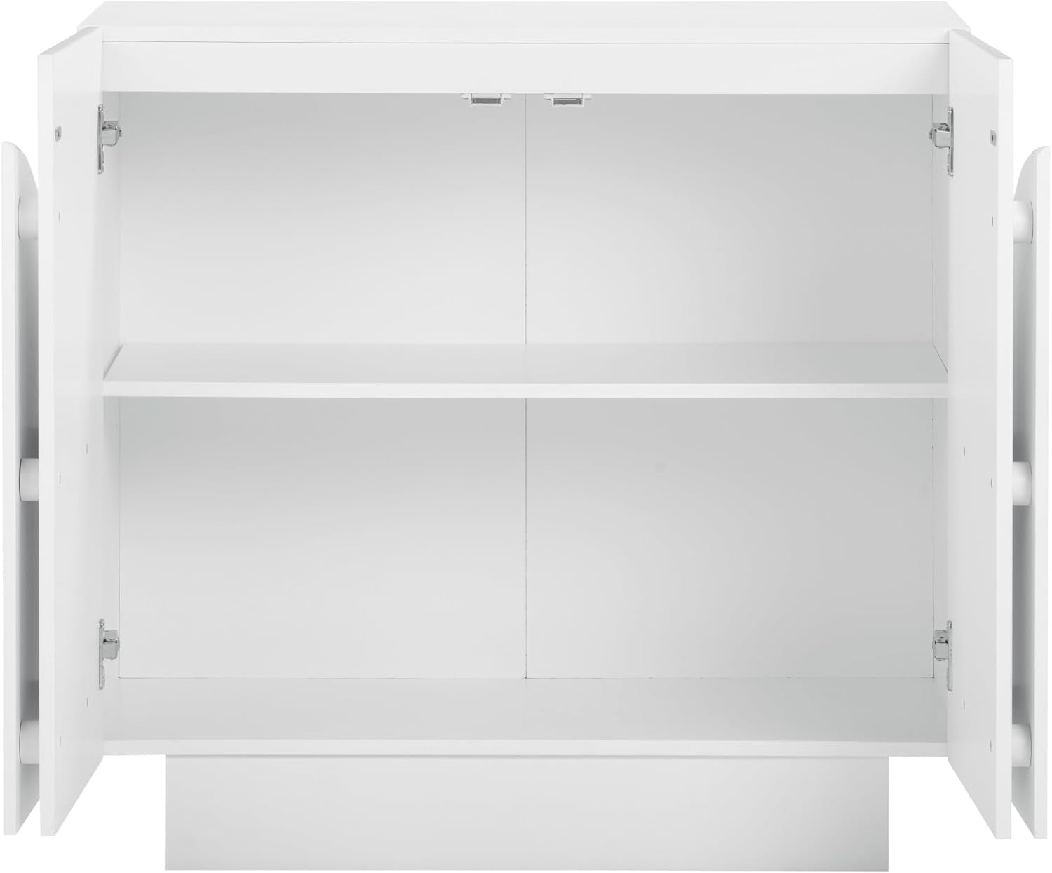 Iris Mid-Century Modern Credenza, White TV Stand, Living Room Wood Storage Cabinet with Arched Cabinet Doors, Set of 3