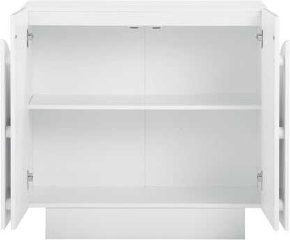 Iris Mid-Century Modern Credenza, White TV Stand, Living Room Wood Storage Cabinet with Arched Cabinet Doors, Set of 3