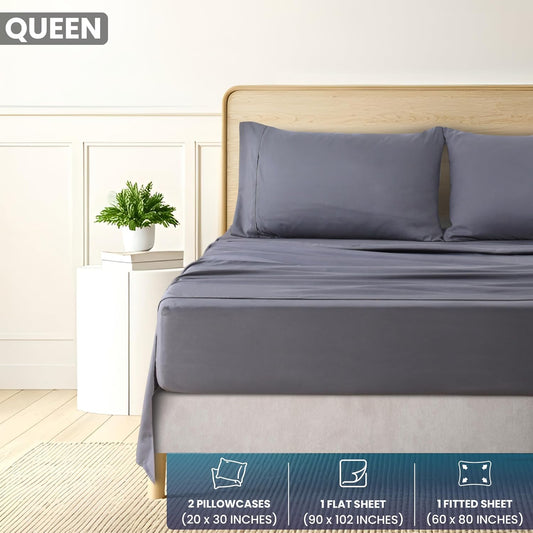 Queen Sheet Set – Brushed Microfiber – Ultra Soft Bed Sheets for Queen Size Bed Set – Deep Pocket, Wrinkle & Fade Resistant – Includes 1 Fitted, 1 Flat, 2 Pillowcases (Grey)