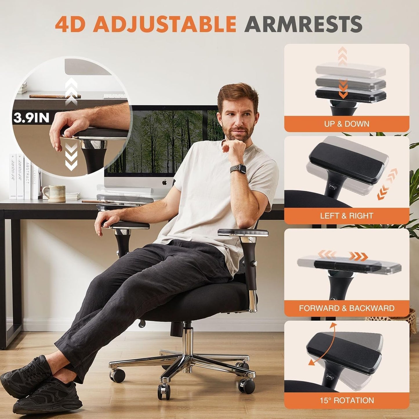 Big and Tall Office Desk Chair with Lumbar Support, 500Lbs Heavy Duty Mesh Ergonomic Computer Chair with 4D Armrest and Wide Comfy Seat, Wheels for Adult
