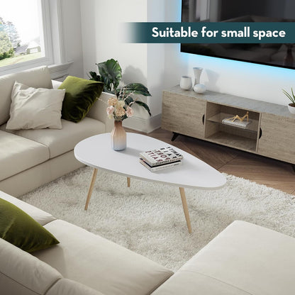 Modern Coffee Table White Oval Coffee Tables for Living Room Simple Center Table for Small Space Home Office Easy Assembly 22.2" D X 42.5" W X 17.1" H, White