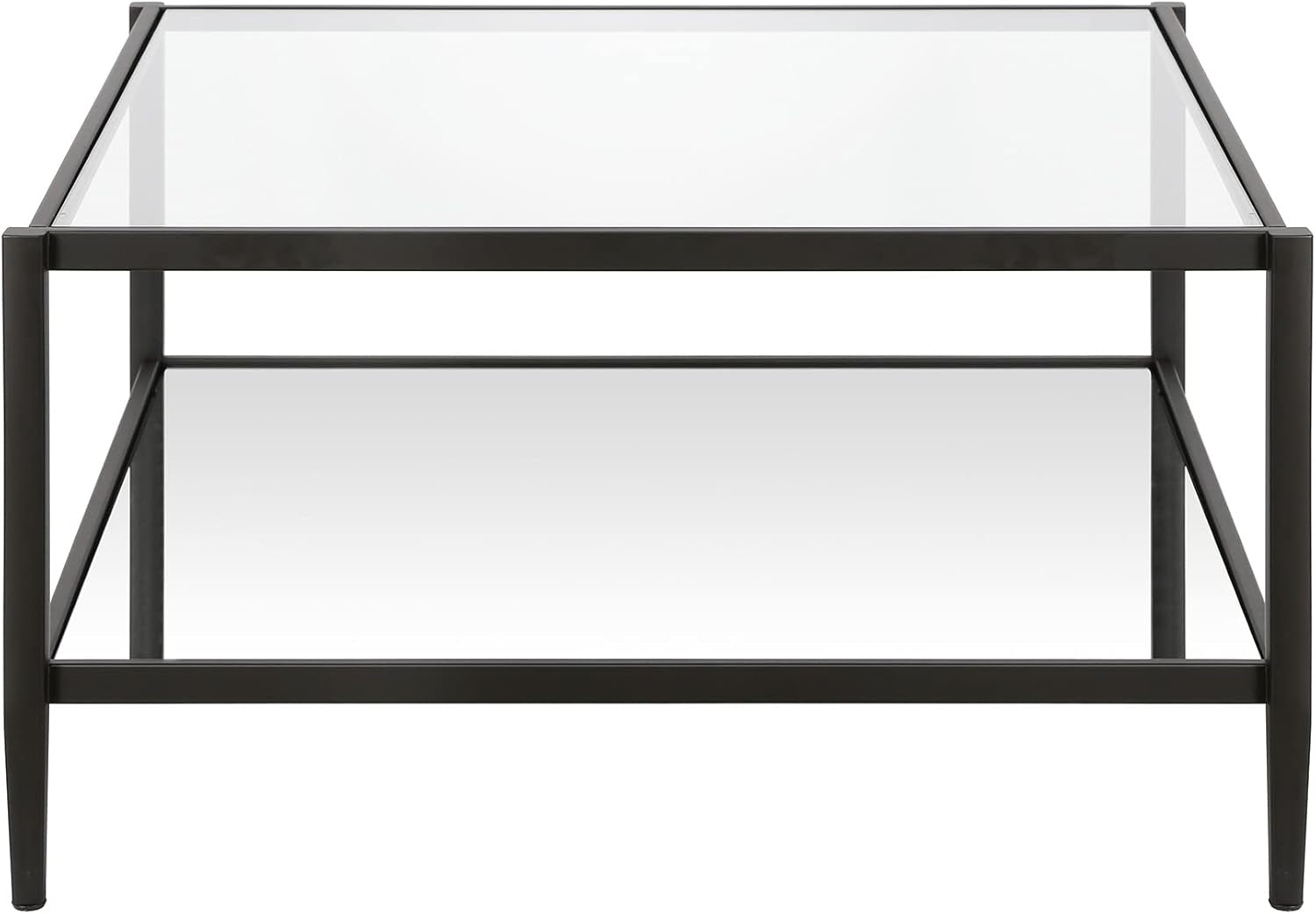 32" Wide Square Coffee Table with Mirror Shelf in Blackened Bronze, Modern Coffee Tables for Living Room, Studio Apartment Essentials