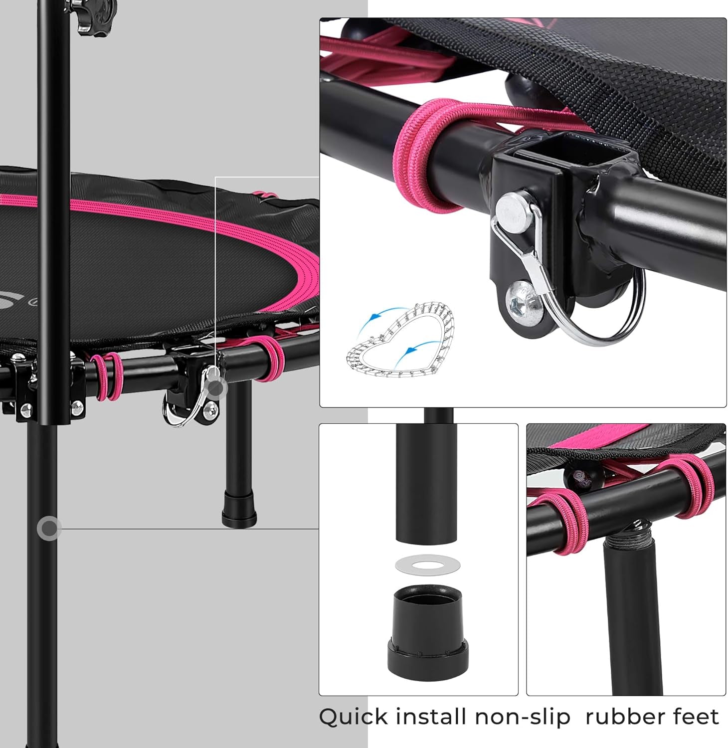 40 Inches Mini Fitness Trampoline, Fitness Rebounder with Adjustable Handrail, Foldable Trampoline for At-Home Workout, Max. Load 264.6 Lb
