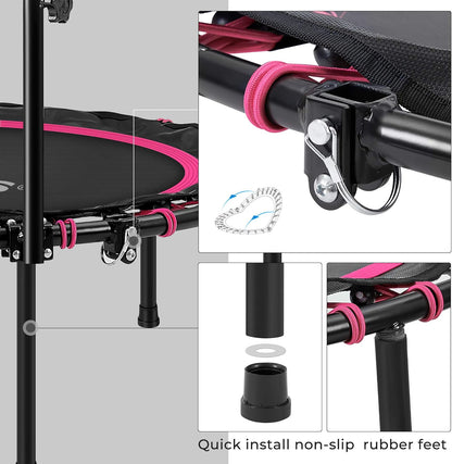 40 Inches Mini Fitness Trampoline, Fitness Rebounder with Adjustable Handrail, Foldable Trampoline for At-Home Workout, Max. Load 264.6 Lb