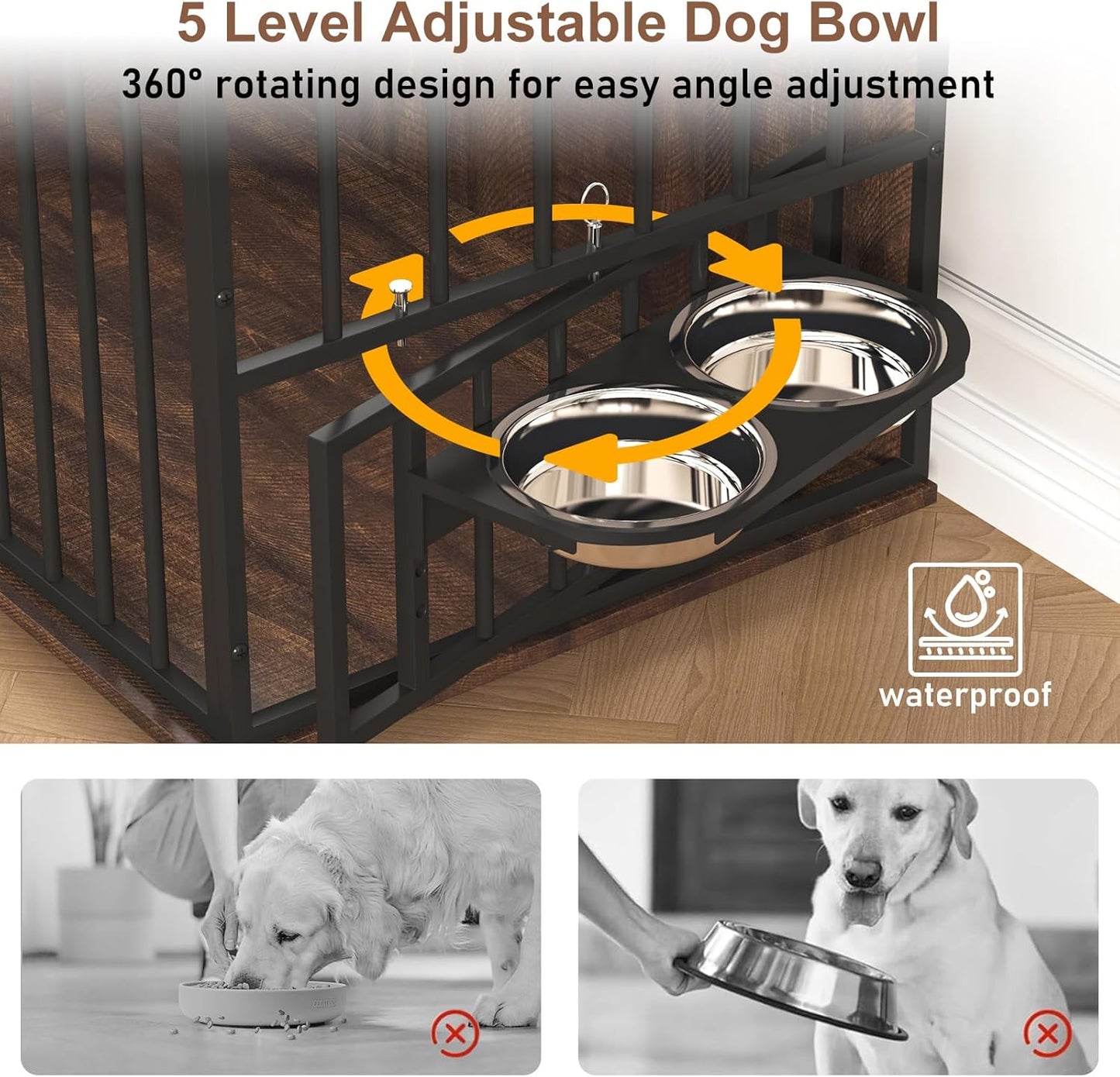 86.6" Dog Crate Furniture Large Breed TV Stand with Double Rooms, Wooden Dog Kennel Furniture with Dog Bowl, 2 Drawers and Cabinet for Large Medium Dogs, Brown